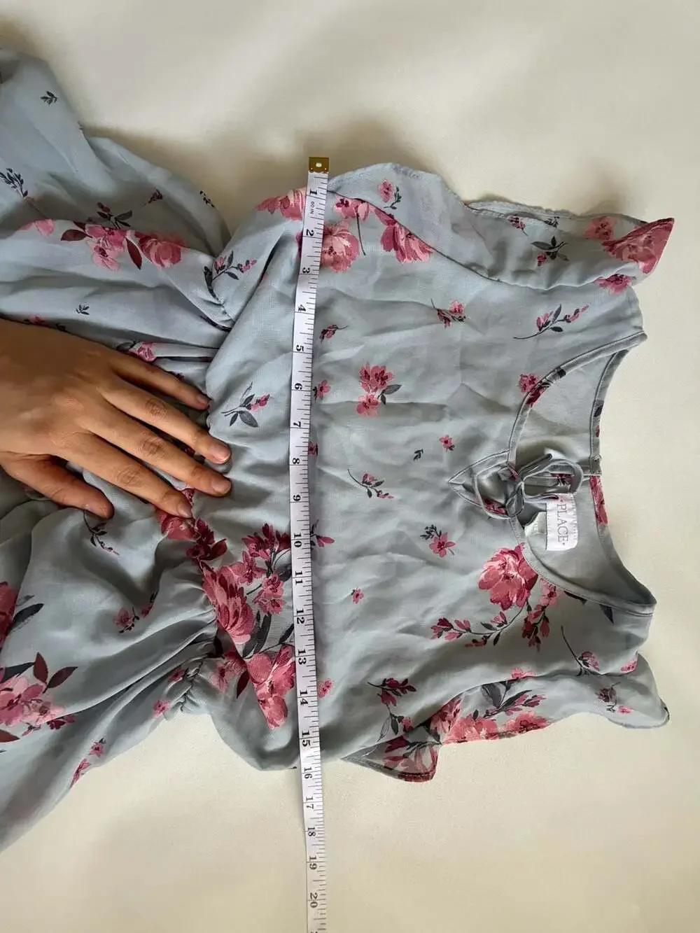 The Children's Place Dress 10/12 L Gray Blue PinkFloral Tiered Ruffle Sleeveless